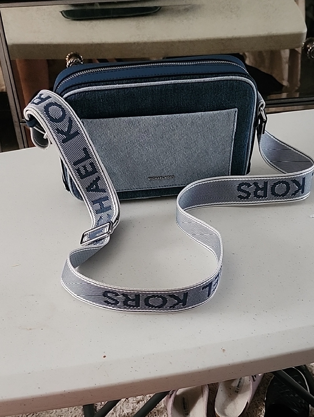 Michael Kors Two-Tone Blue Denim Crossbody with Logo Strap